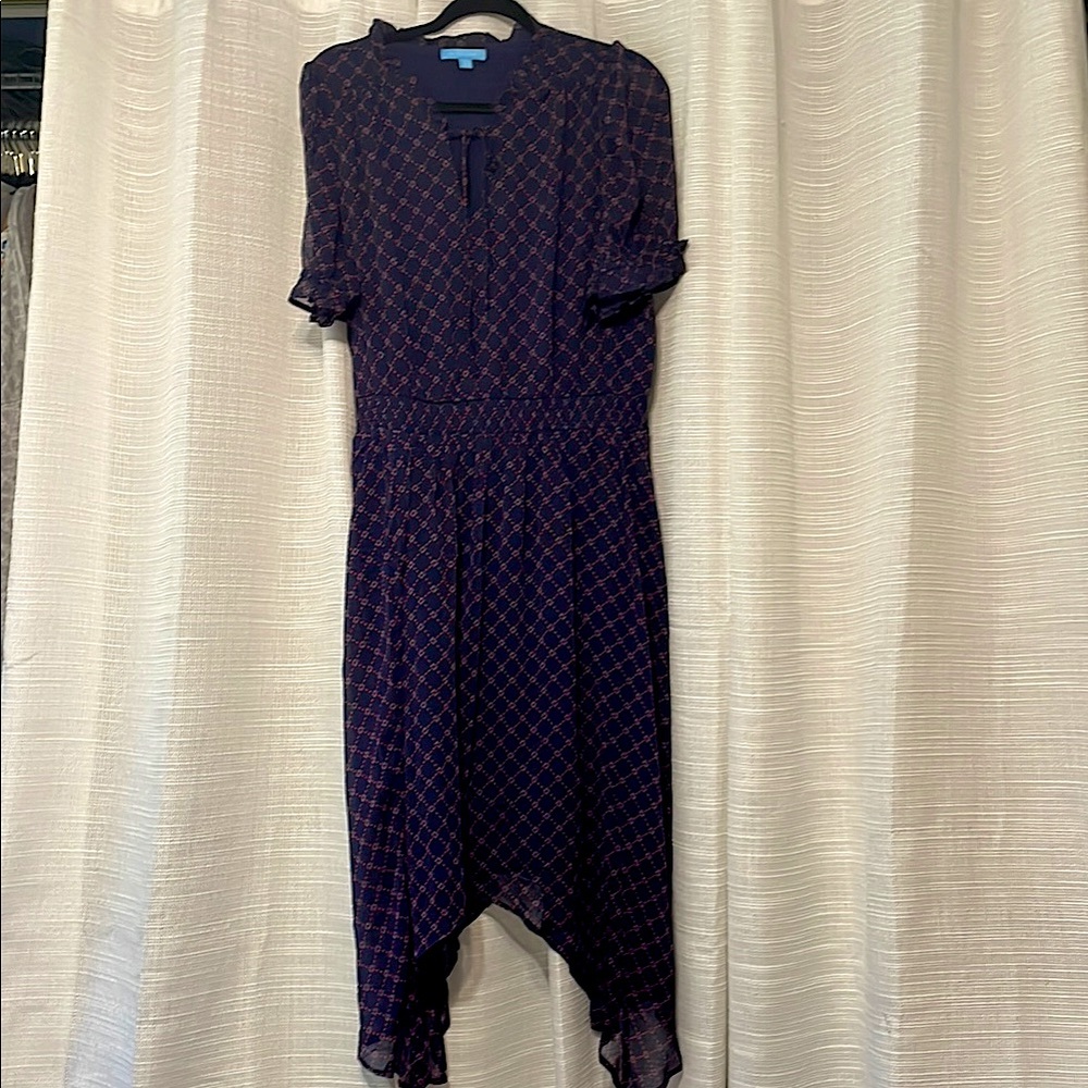 Draper James Blue and Purple Asymmetrical Puff Sleeve Sundress